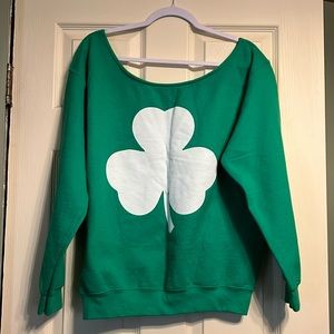 Green Shamrock Off Shoulder Sweatshirt